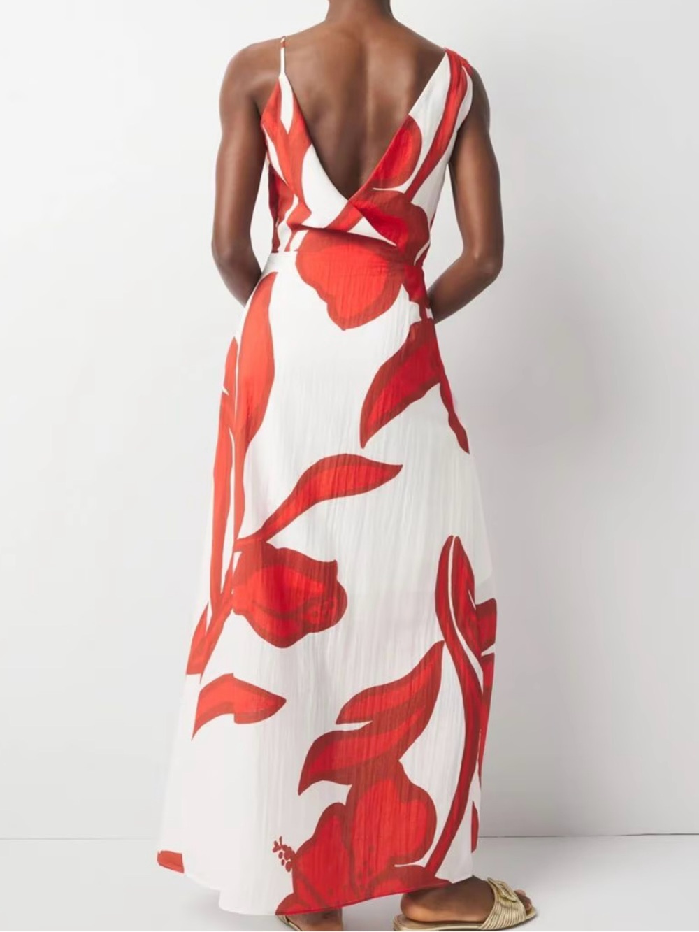 White House Black Market Asymmetric Red and White Floral Wrap Maxi Dress - Picture 2 of 16
